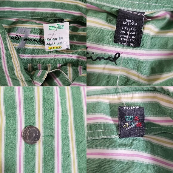 New 7 For All Mankind Pink Green Striped Crinkle Cotton Button Down Preppy XL - Picture 11 of 14